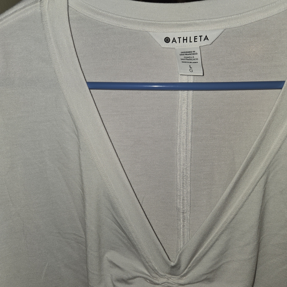 Athleta White V-Neck Work Out Cinched Top